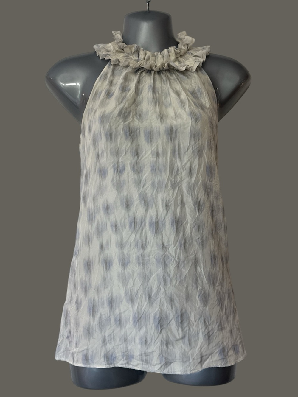 Ann Taylor Cream and Grey Ruffle-Neck Halter Top